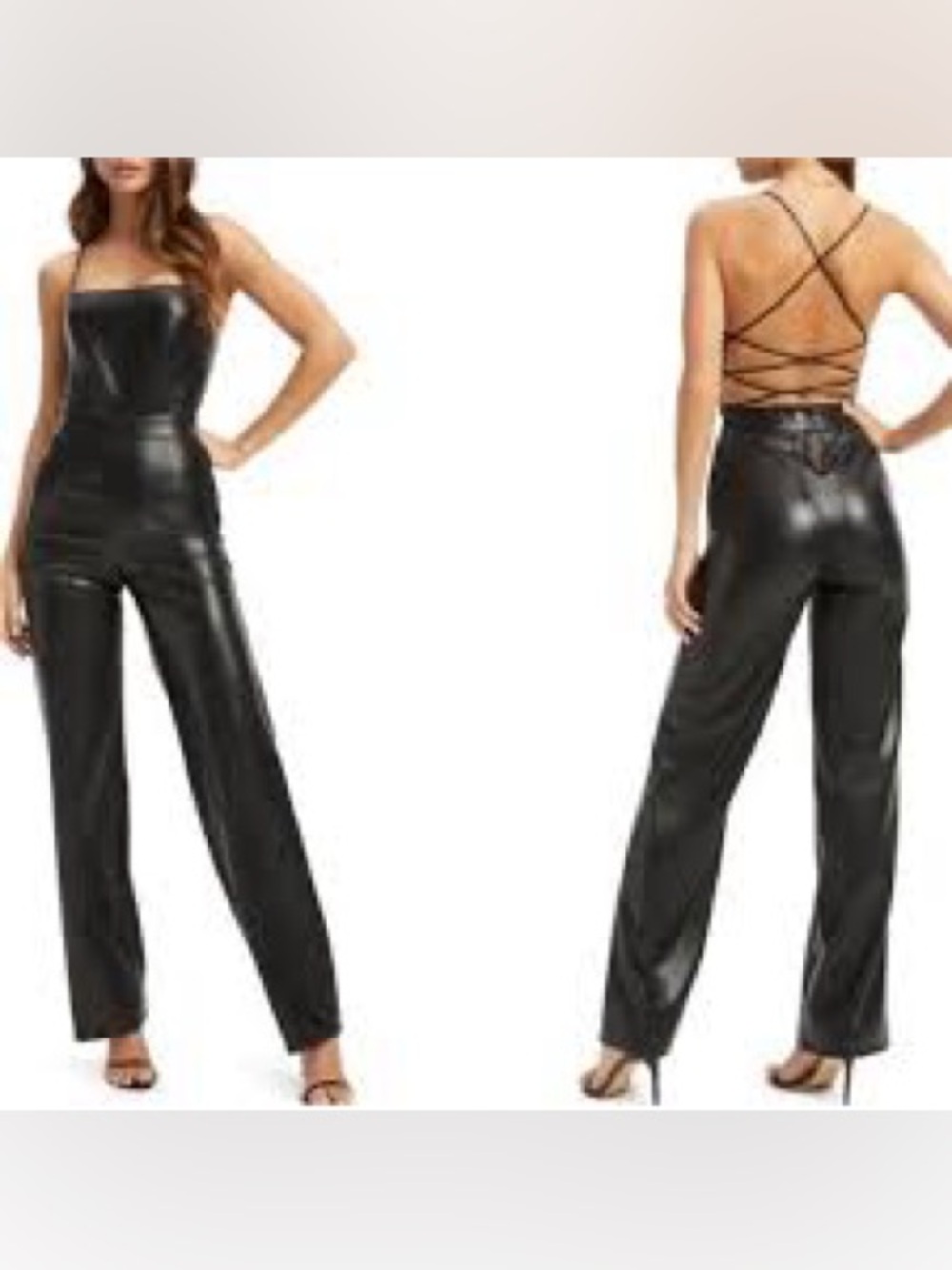 GOOD AMERICAN Vacay Faux
Leather Jumpsuit Black Strappy Back Top 2 M Pants Sexy - Picture 2 of 14